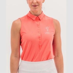 FORAY GOLF LPGA Sleeveless Polo Top Pink/Coral